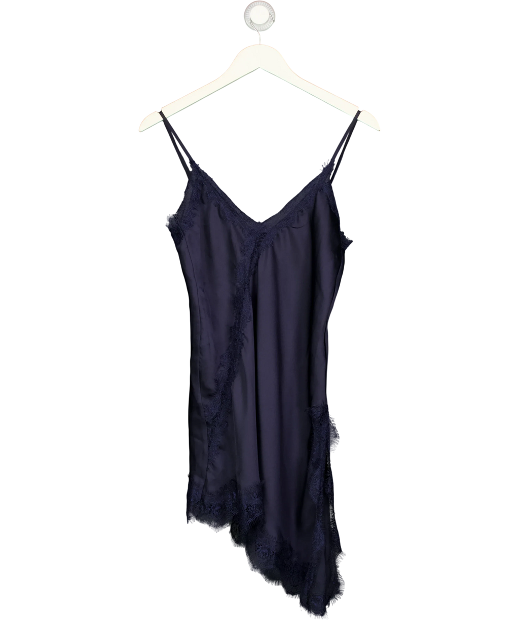 Lefties navy Asymmetric Short Slip Dress, size UK M — front