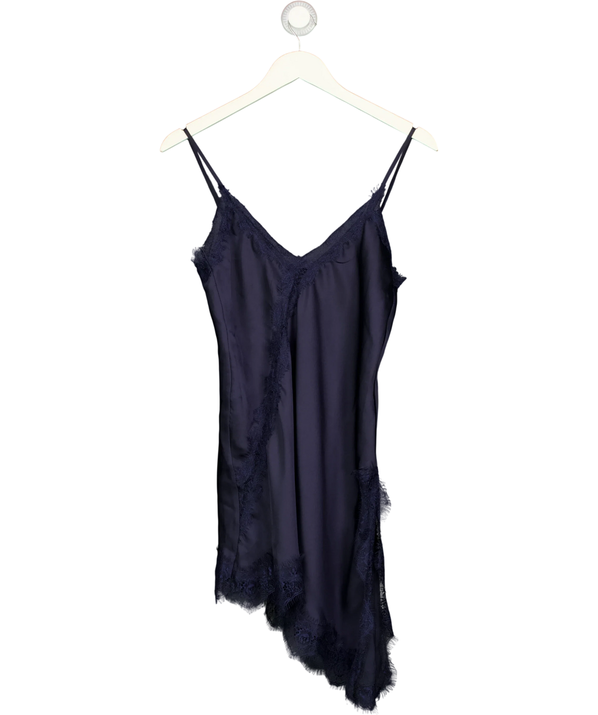 Lefties navy Asymmetric Short Slip Dress, size UK M — front