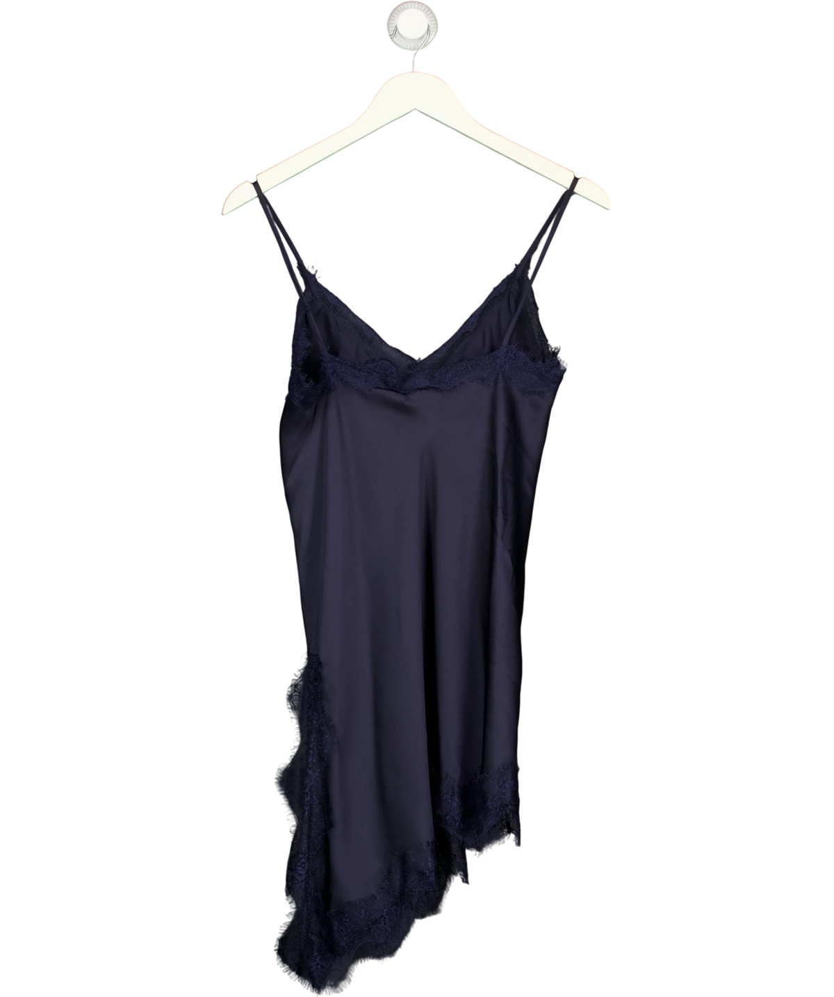 Lefties navy Asymmetric Short Slip Dress, size UK M — back