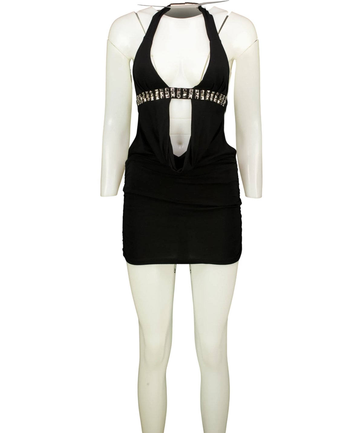 Jaded London Black Anora Cut-Out Mini Dress, size UK 8 — front