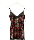VICTORIA'S SECRET Black Sequin Tartan Short Slip Dress, size UK S — front
