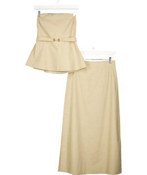 Meshki 2=piece Beige Strapless Top And Midi Skirt Set  UK S