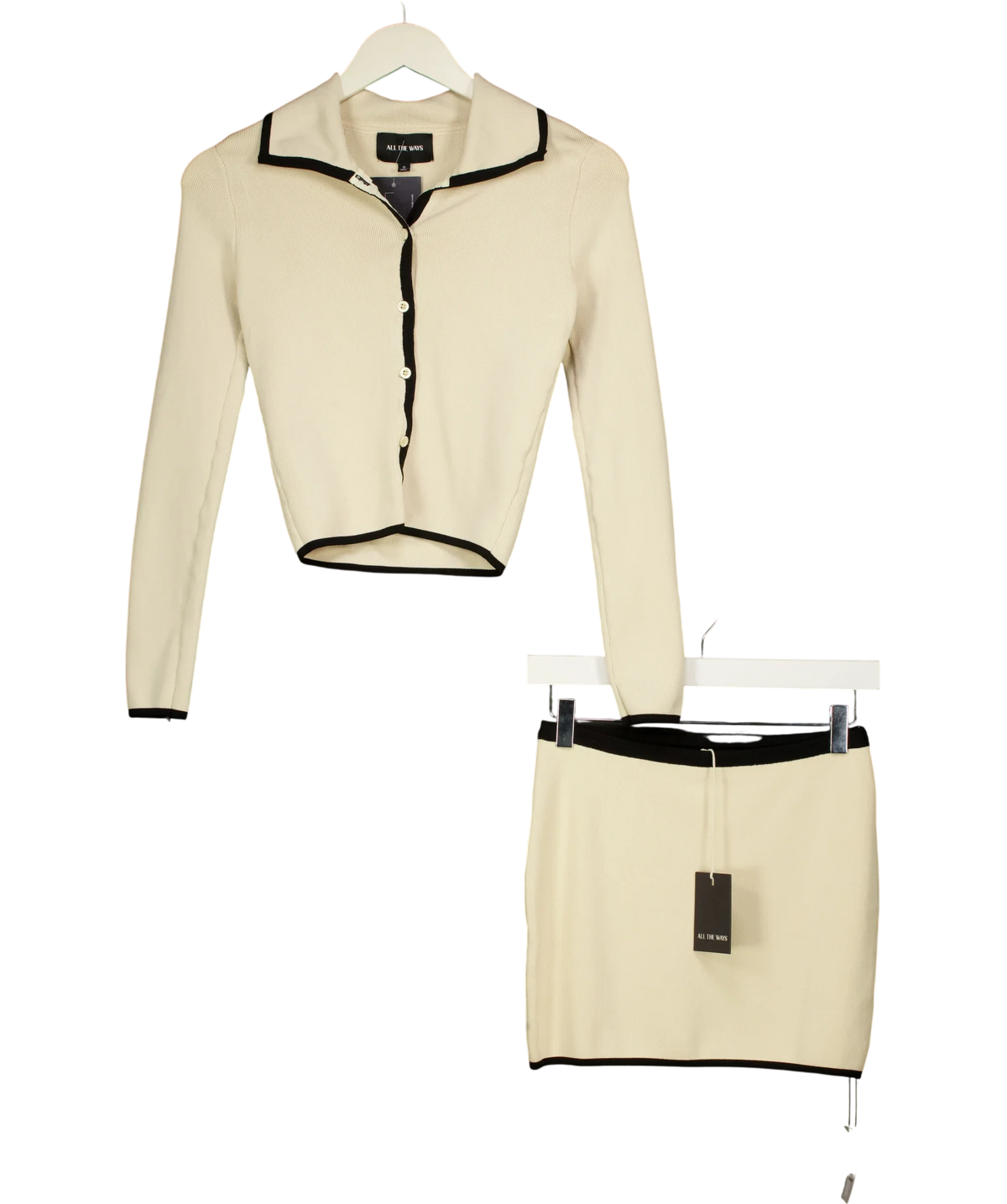 All the Ways Beige contrast piping knit set, size UK S — front