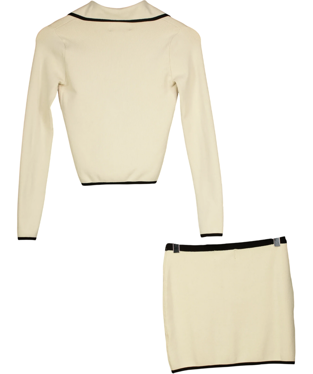 All the Ways Beige contrast piping knit set, size UK S — back
