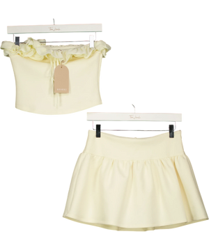 Meshki 2-piece Cream Ruffle Bandeau top and Skirt Set UK XS