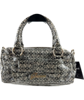 Guess Black Monogram Satchel: Charcoal Black Top Handle Bag with Bow Accent — front