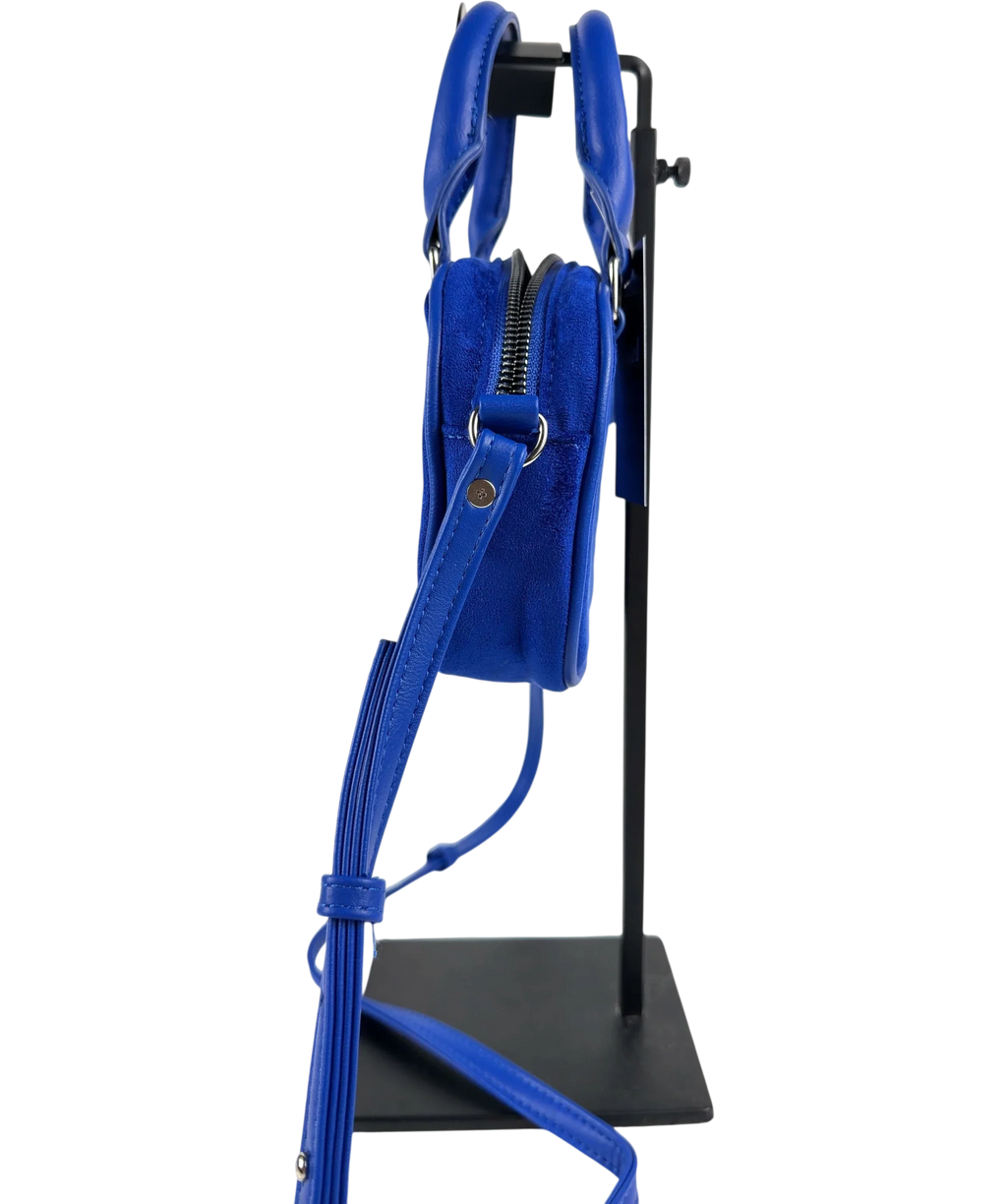 Lefties Blue Faux suede mini bowling bag — detail
