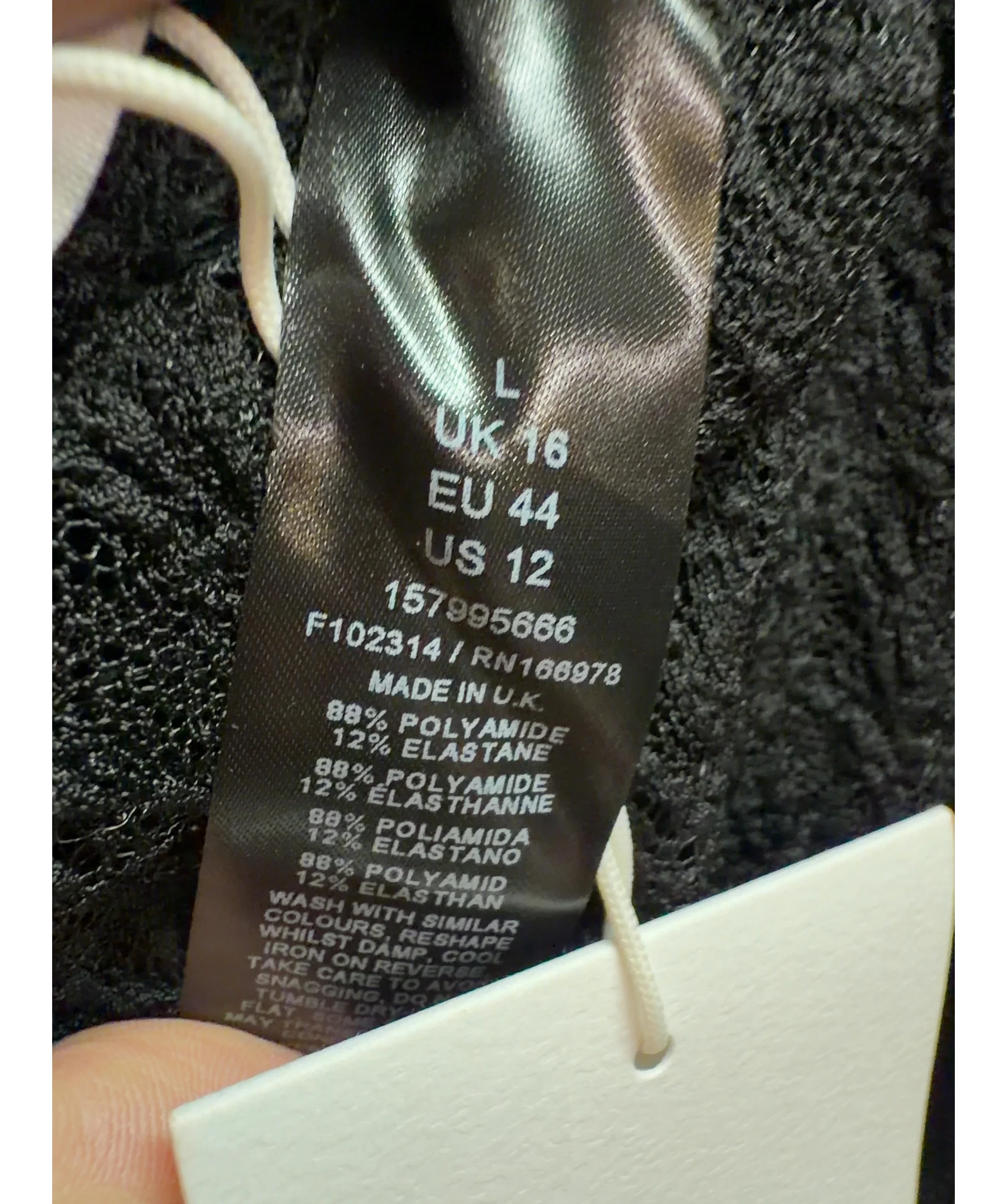 TOPSHOP Black black lace trousers, size UK 16 — care label