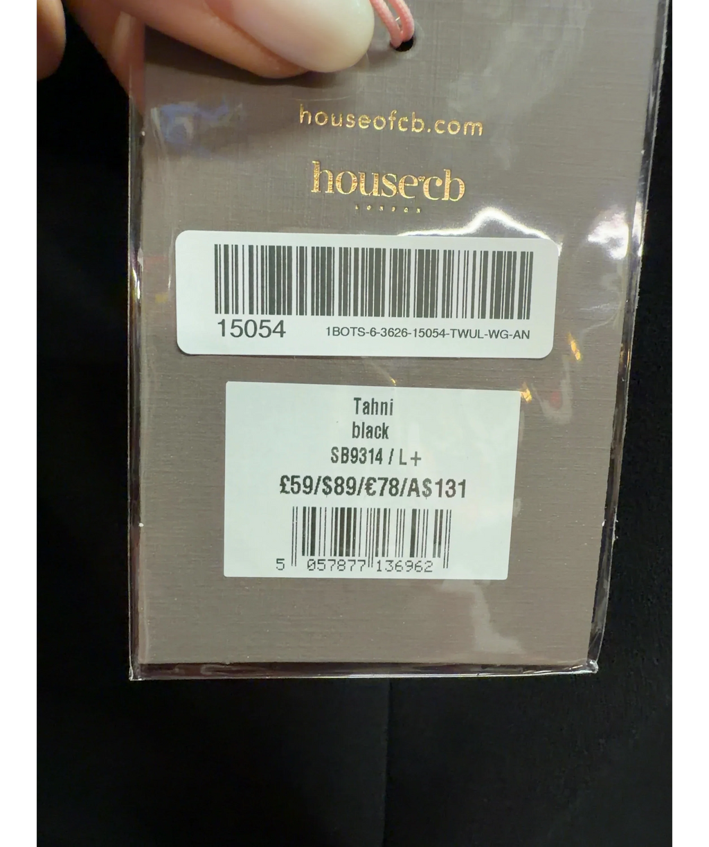 House of CB Black Tahni Black High Waisted Shorts, size UK L — care label