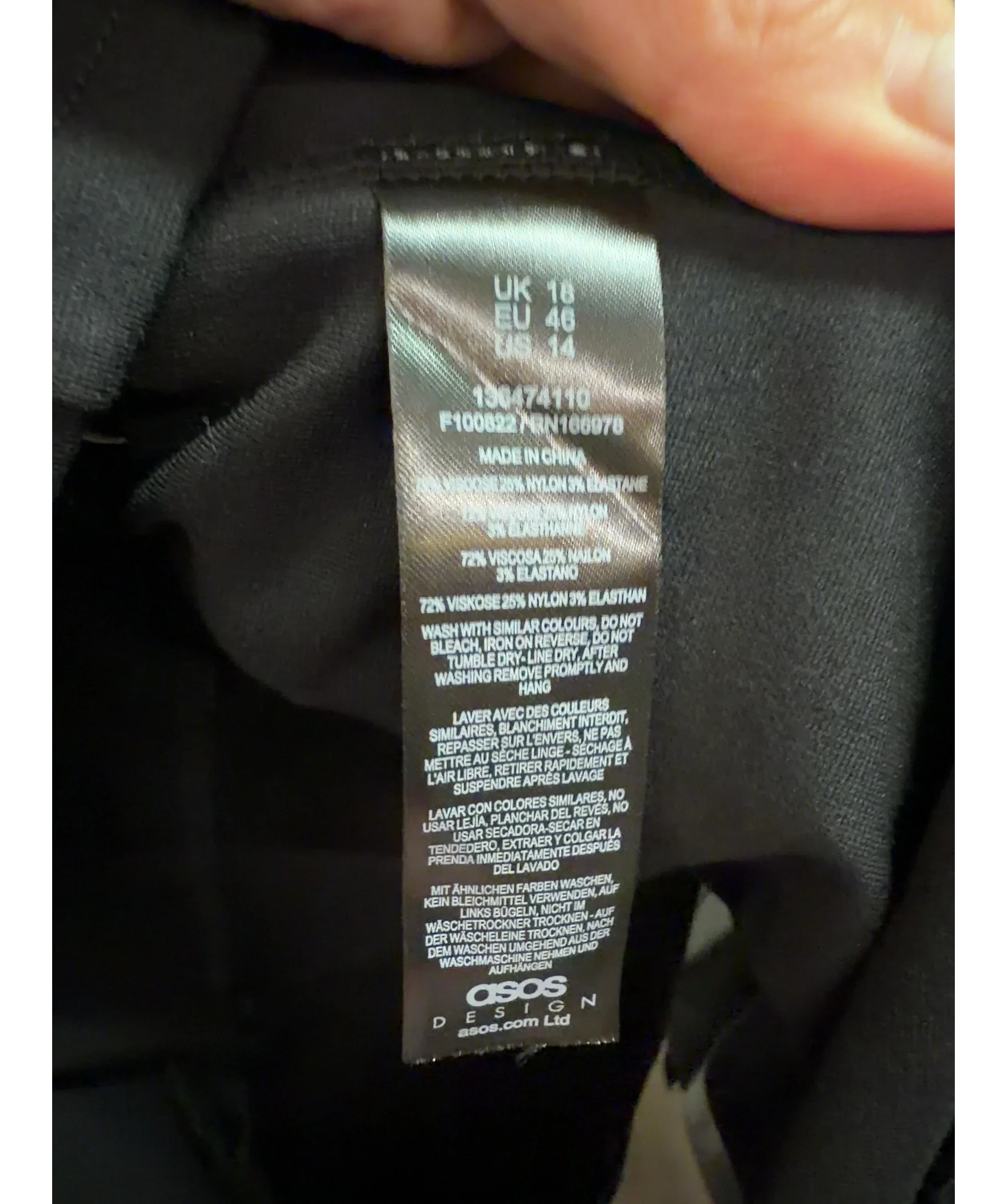 ASOS Black Colour, size UK 18 — label