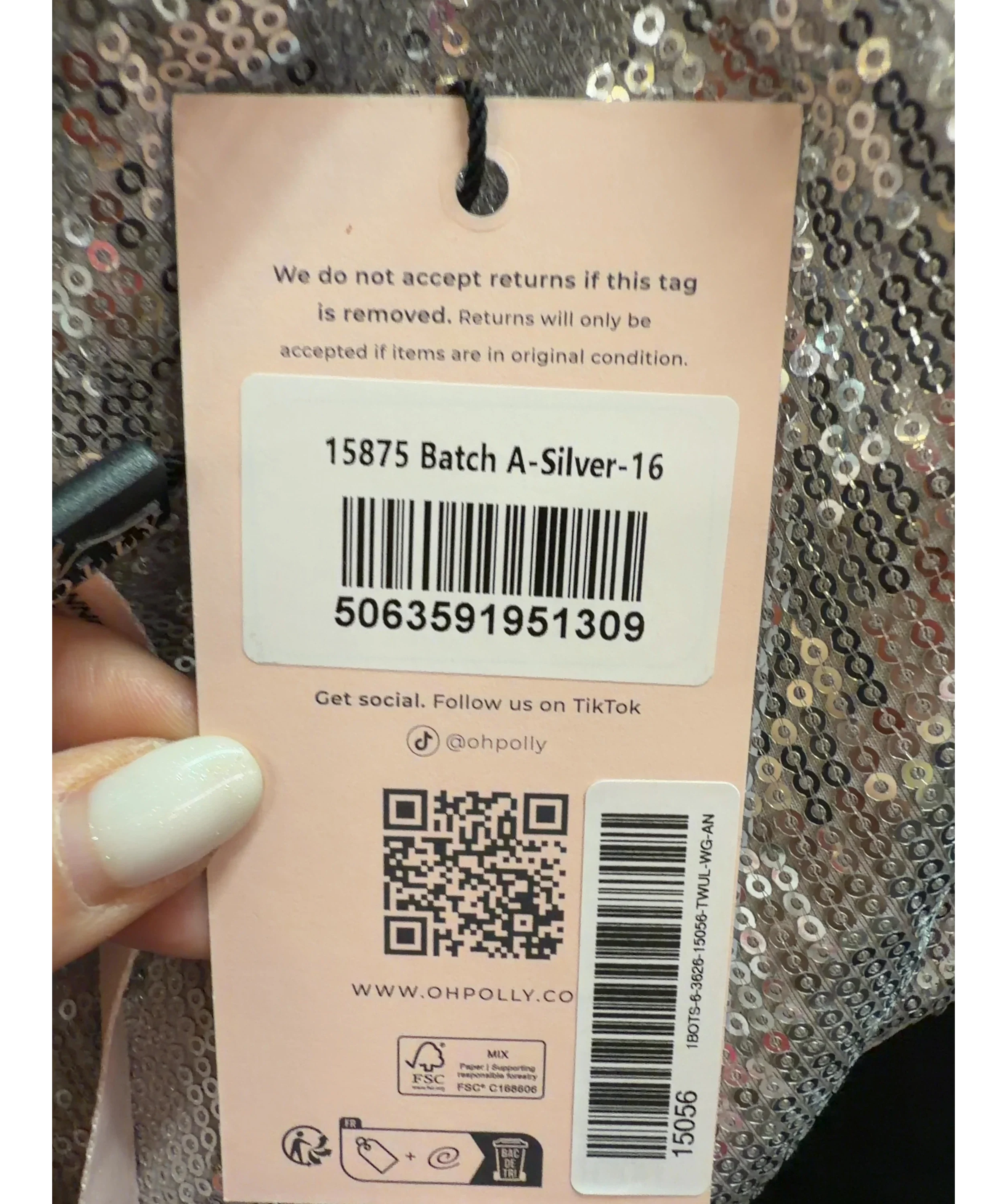 OH POLLY silver Colour, size UK 16 — care label