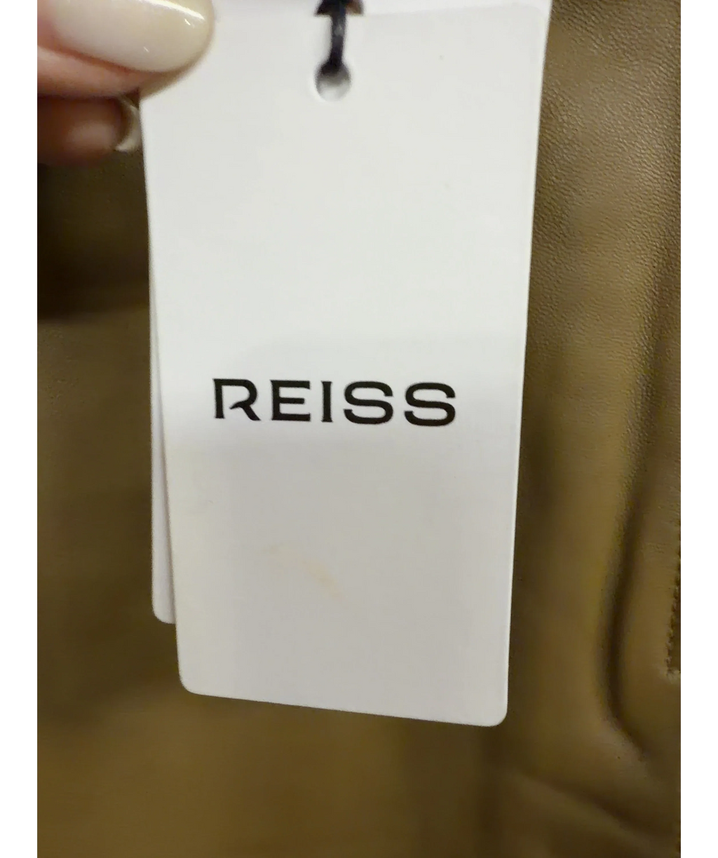 REISS Green Milly Leather Midi Skirt, size UK 8 — detail