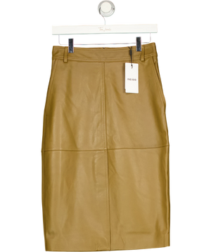REISS Milly Leather Green Midi Skirt UK 8