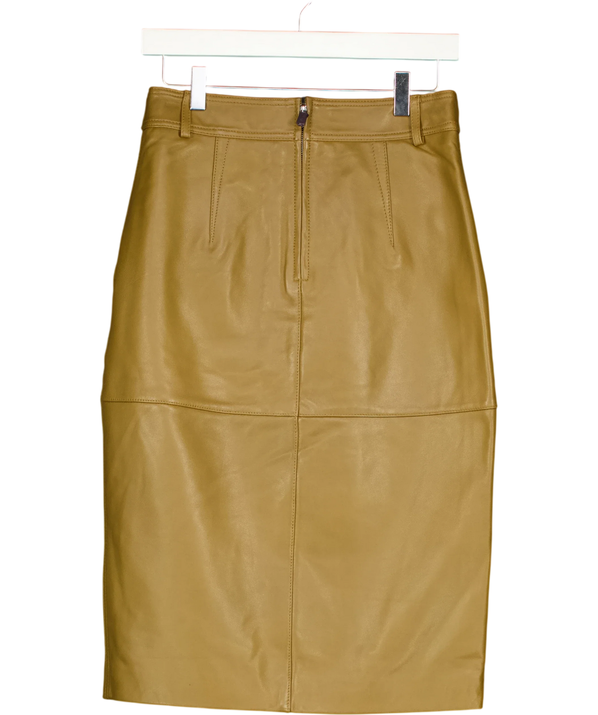 REISS Green Milly Leather Midi Skirt, size UK 8 — back