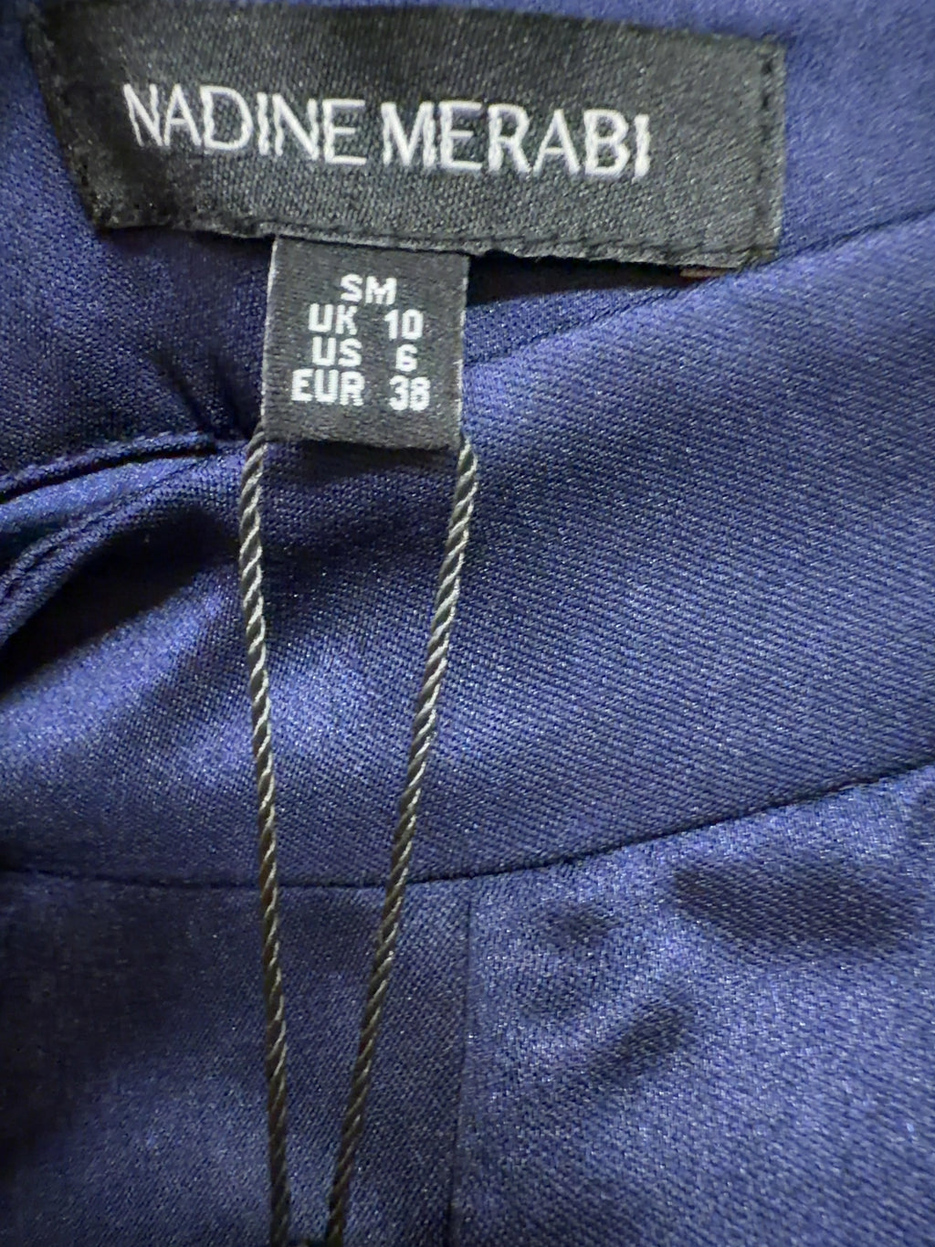 NADINE MERABI Blue Marni Navy Trousers, size UK 10 — care label