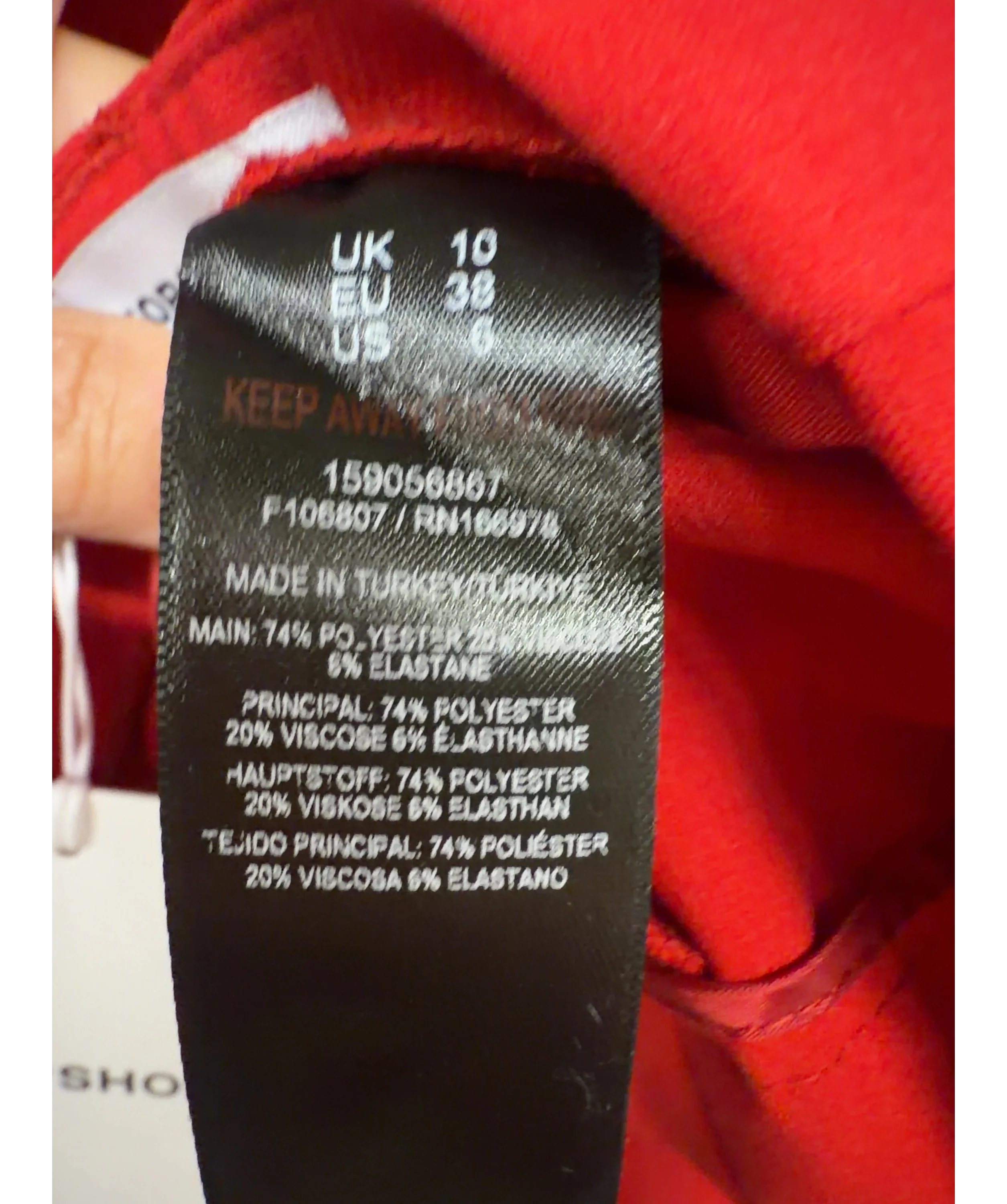 TOPSHOP Red Colour, size UK 10 — label