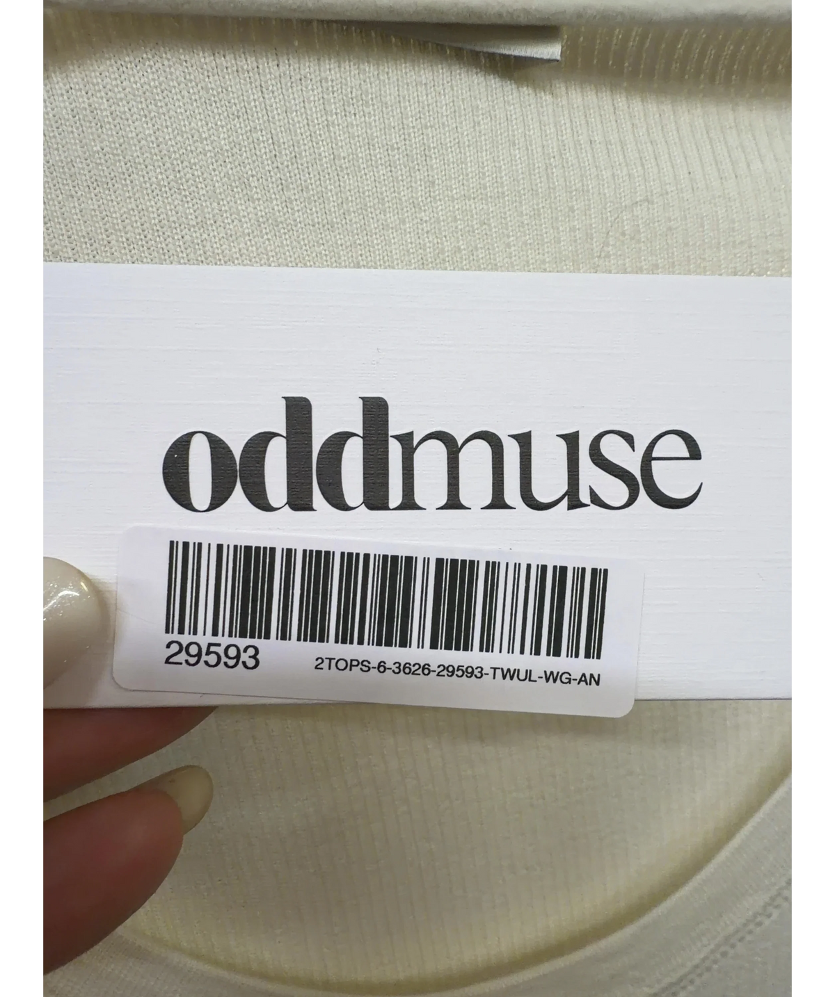 ODD MUSE Cream Merino Wool Top, size UK S — detail