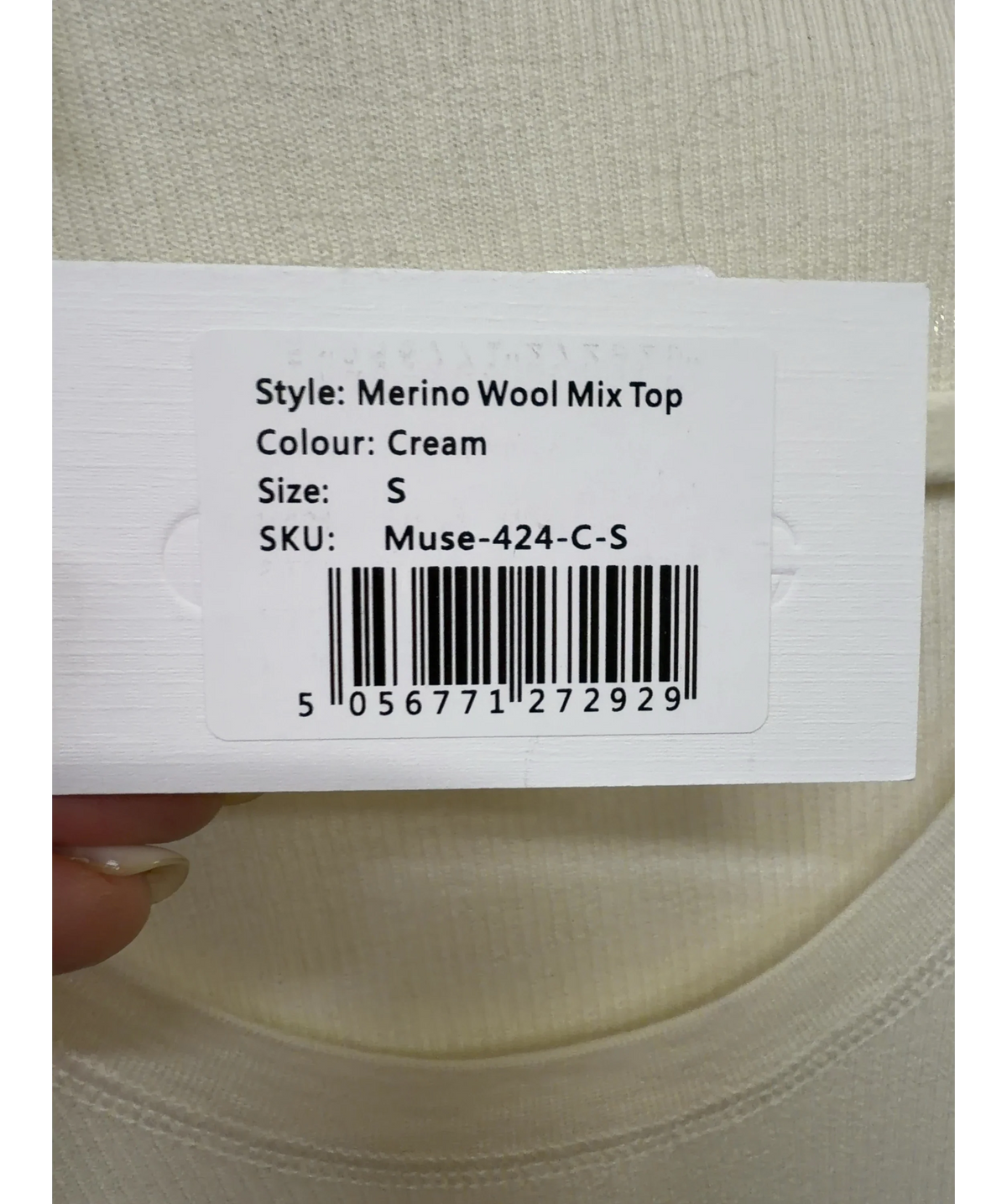 ODD MUSE Cream Merino Wool Top, size UK S — label