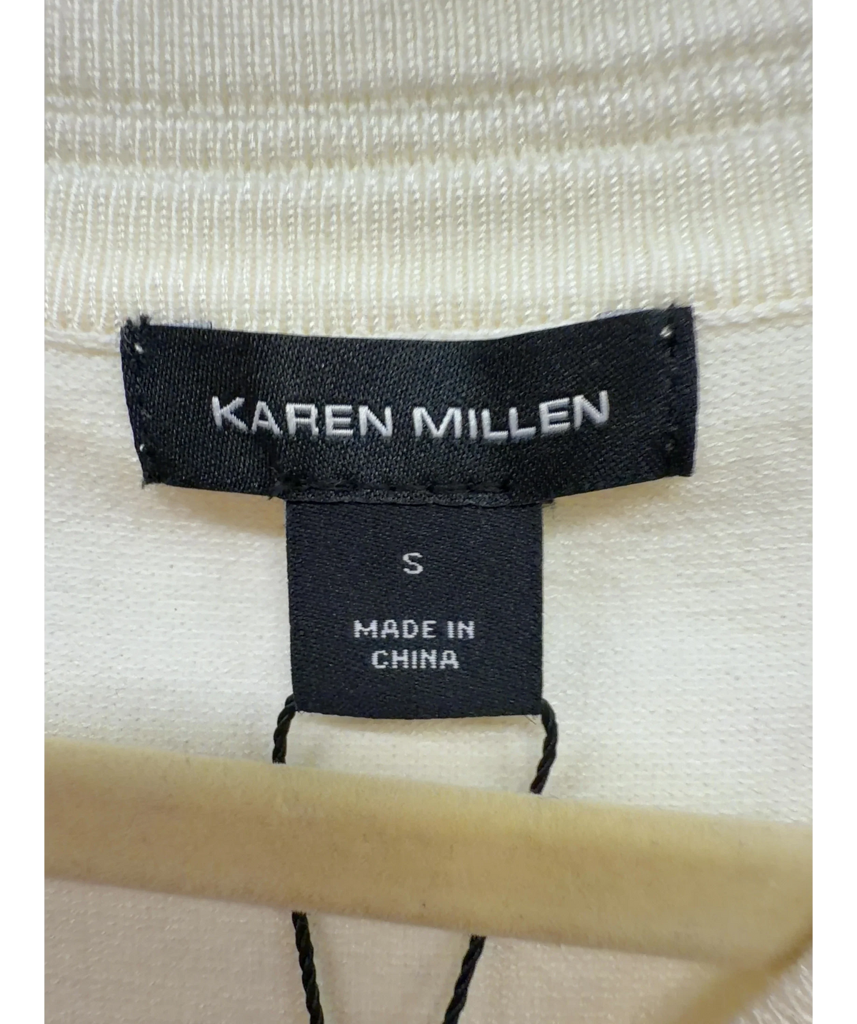 KAREN MILLEN Cream Forever Viscose Blend Knitted Stitch Detail V-Neck Long Sleeve Jumper, size UK S — detail