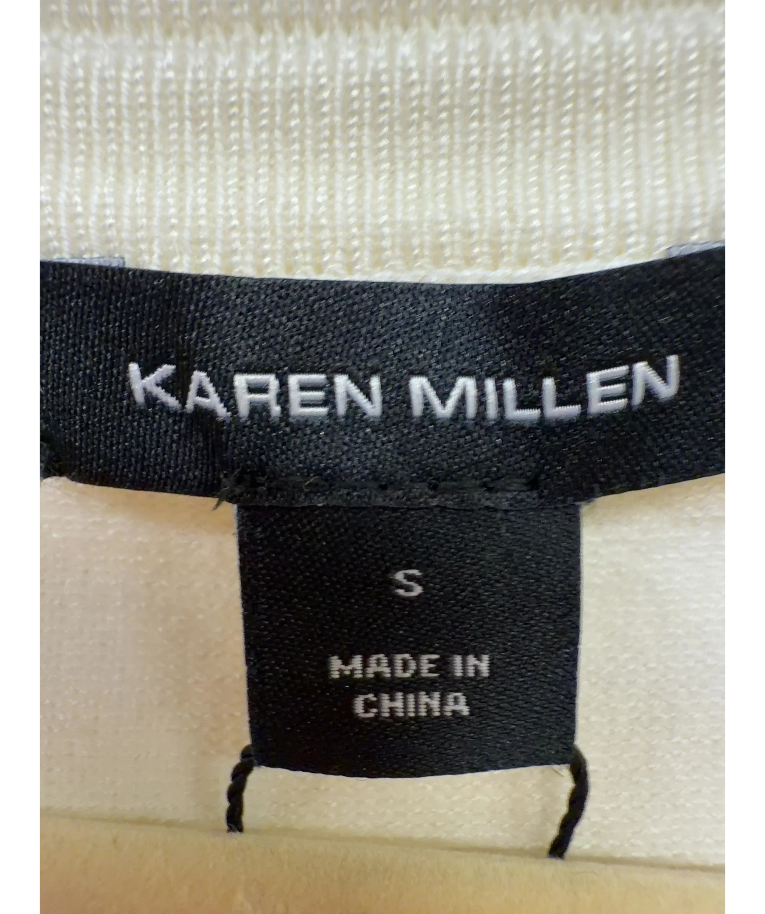 KAREN MILLEN Cream Forever Viscose Blend Knitted Stitch Detail V-Neck Long Sleeve Jumper, size UK S — care label