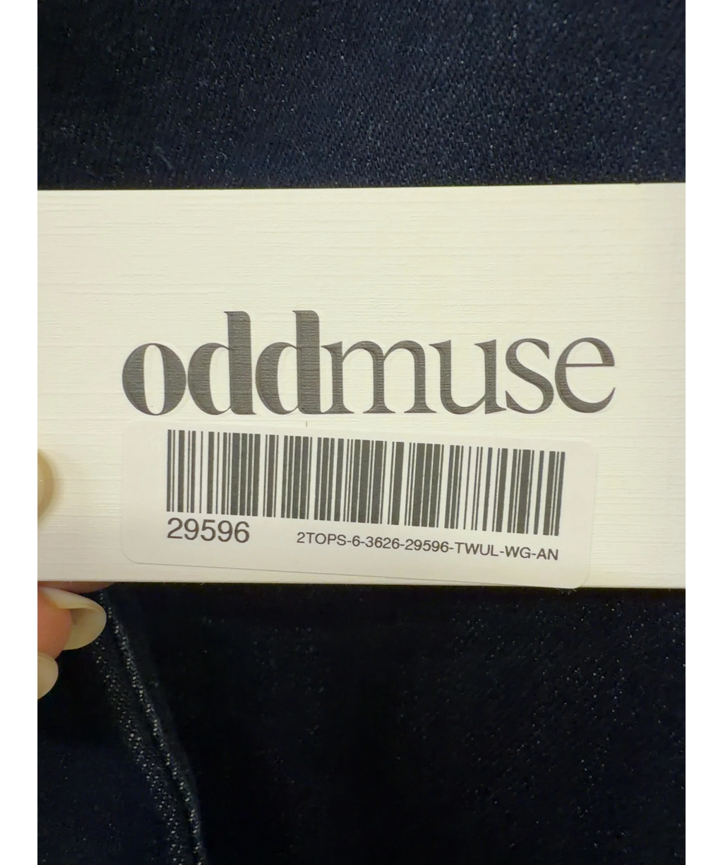 ODD MUSE dark blue Denim Sleeveless Jacket, size UK S — detail