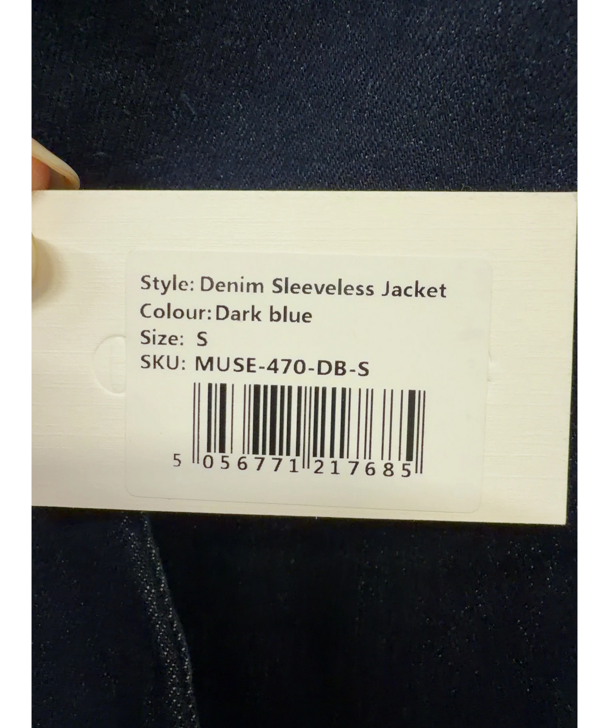 ODD MUSE dark blue Denim Sleeveless Jacket, size UK S — care label