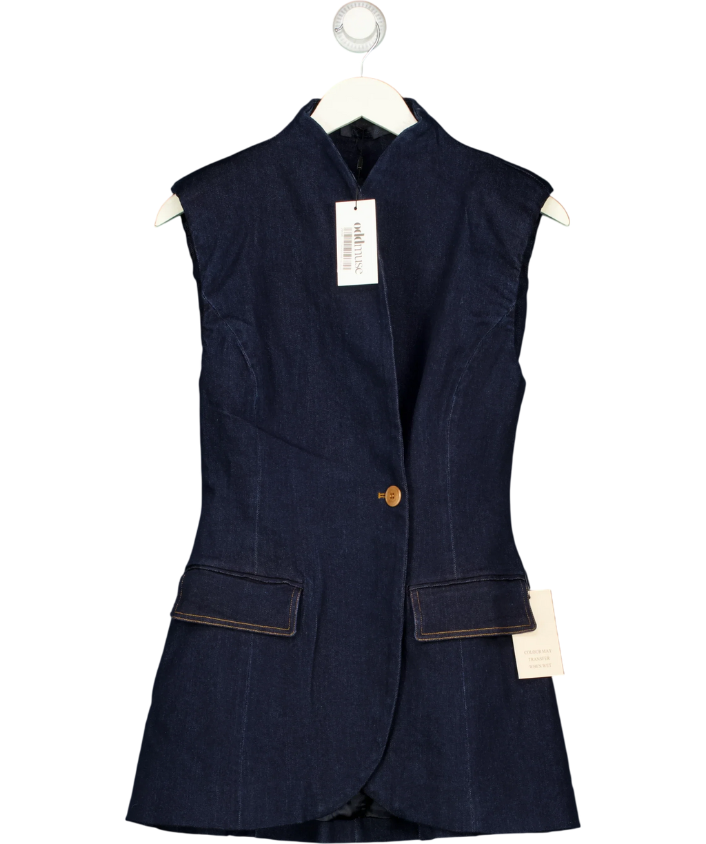 ODD MUSE dark blue Denim Sleeveless Jacket, size UK S — front