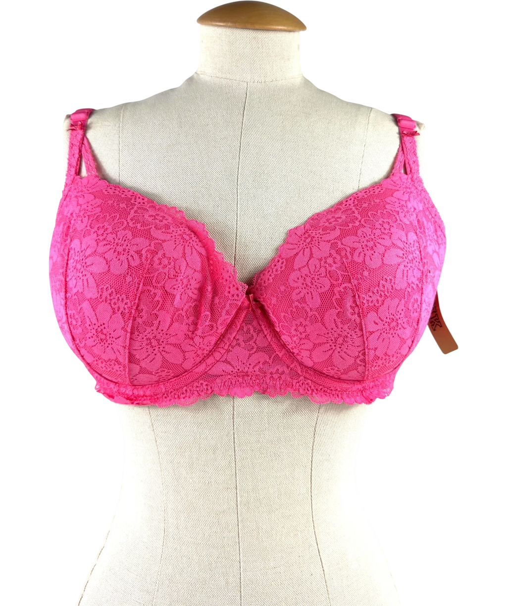 Pink Pink floral lace balcony push-up bra, size UK 36DD — front
