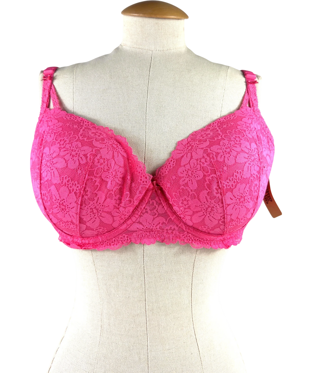 Pink Pink floral lace balcony push-up bra, size UK 36DD — front