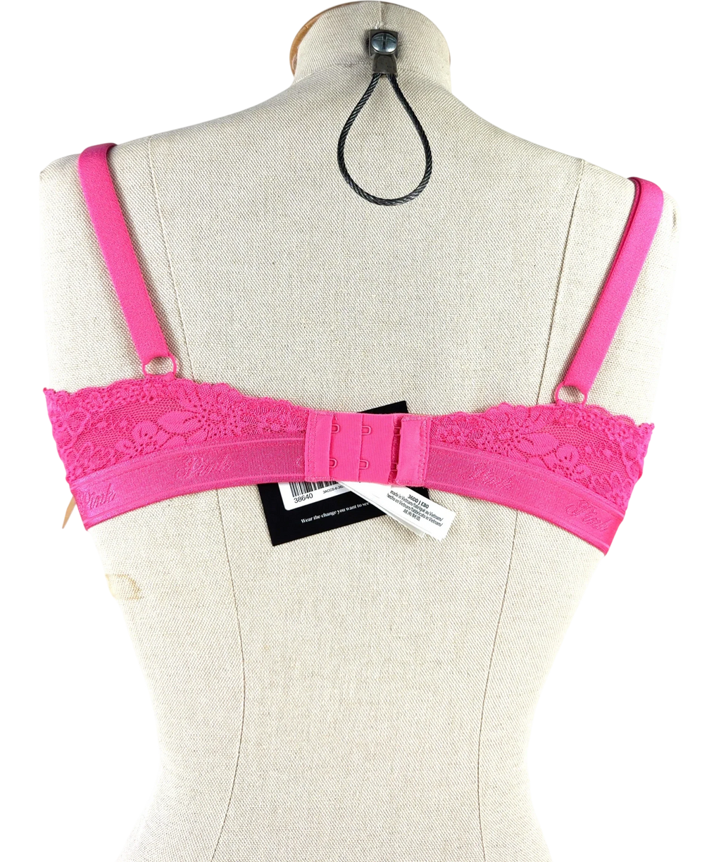 Pink Pink floral lace balcony push-up bra, size UK 36DD — back