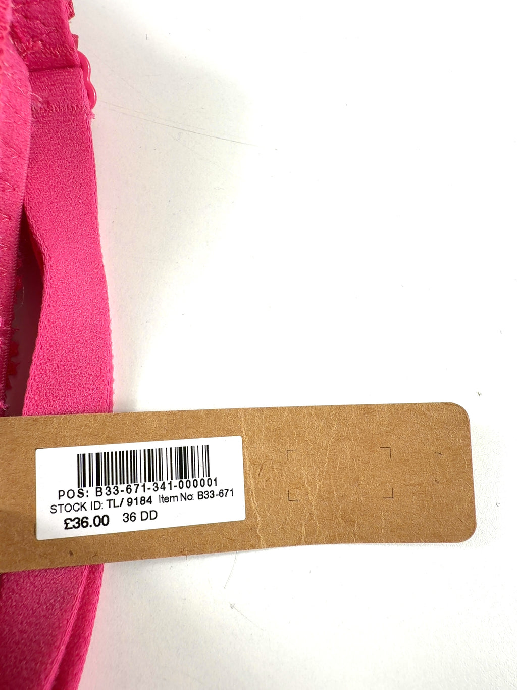 Pink Pink floral lace balcony push-up bra, size UK 36DD — label