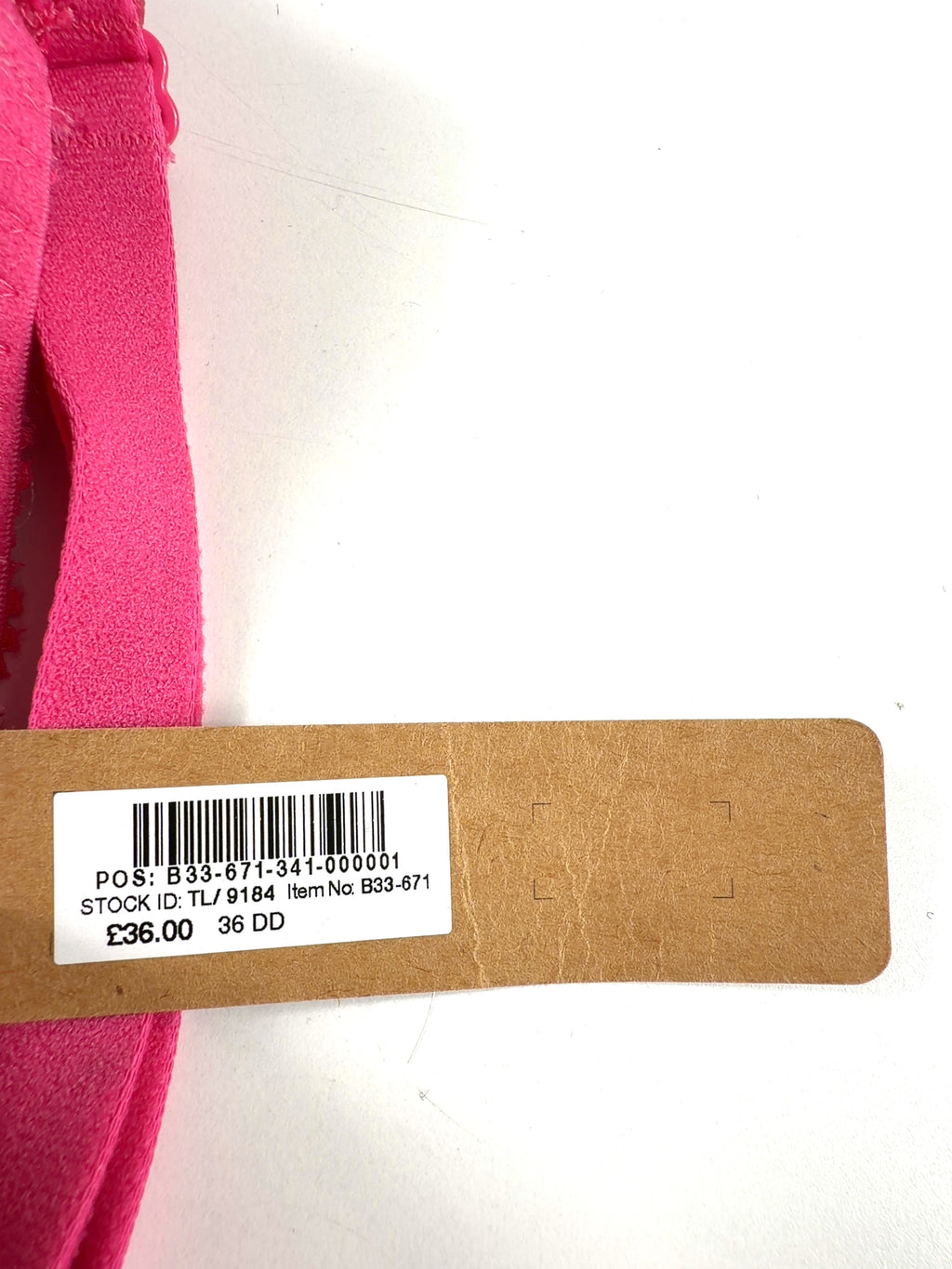 Pink Pink floral lace balcony push-up bra, size UK 36DD — care label