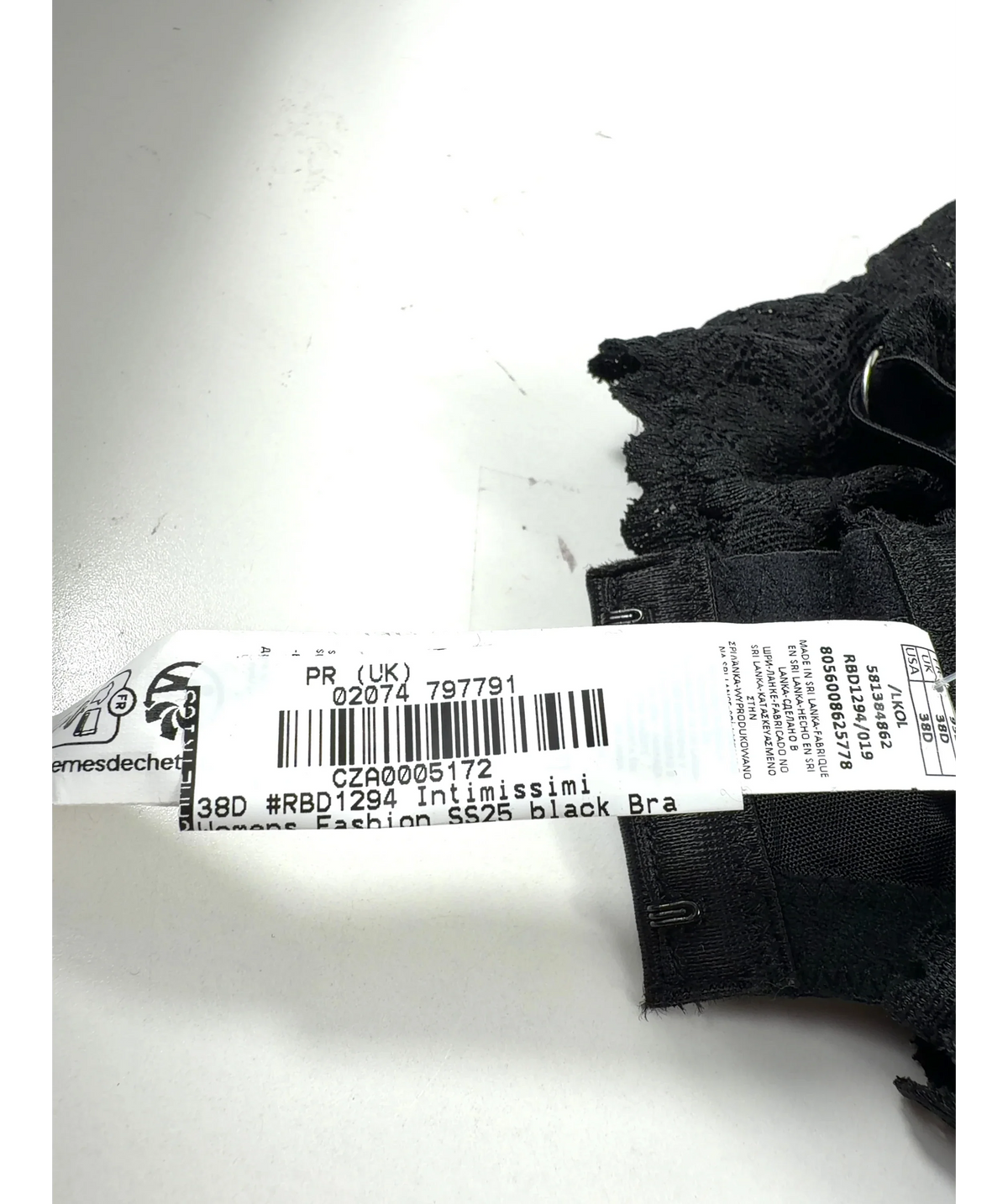 intimissimi Black Pretty Flowers Daniela Balconette Bra, size UK 38D — label