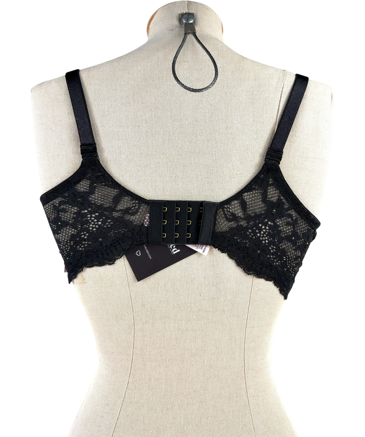 VICTORIA'S SECRET Black Black Lightly Lined Demi Lace Bra, size UK 36DD — back