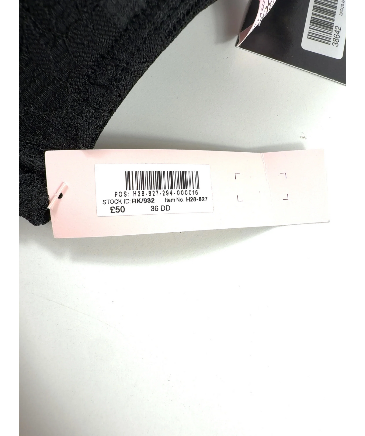 VICTORIA'S SECRET Black Black Lightly Lined Demi Lace Bra, size UK 36DD — care label