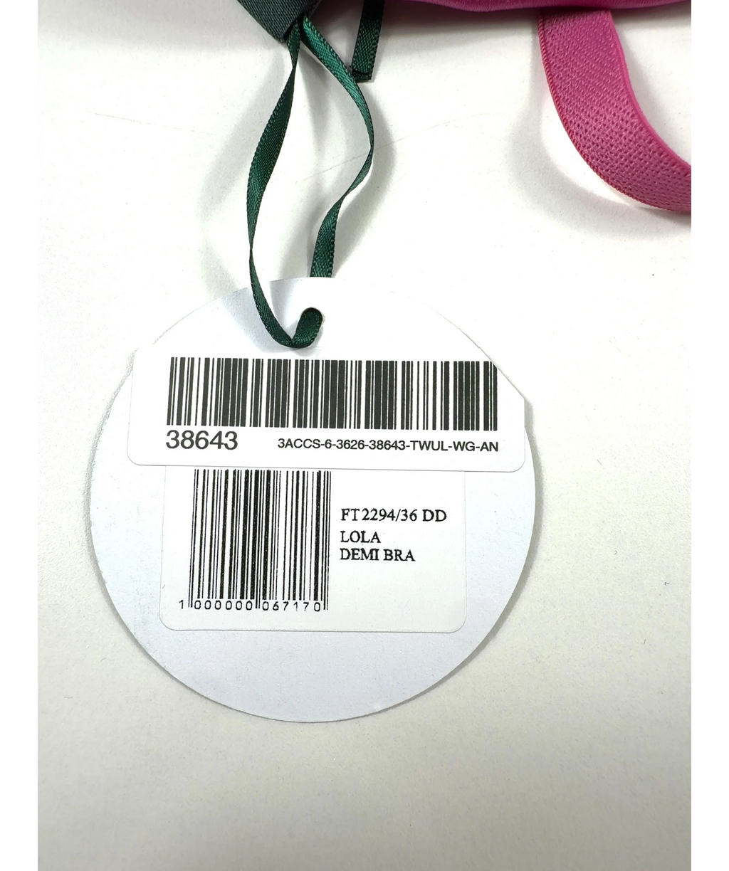 FLEUR OF ENGLAND Pink Lola Pink Demi Bra, size UK 36DD — care label