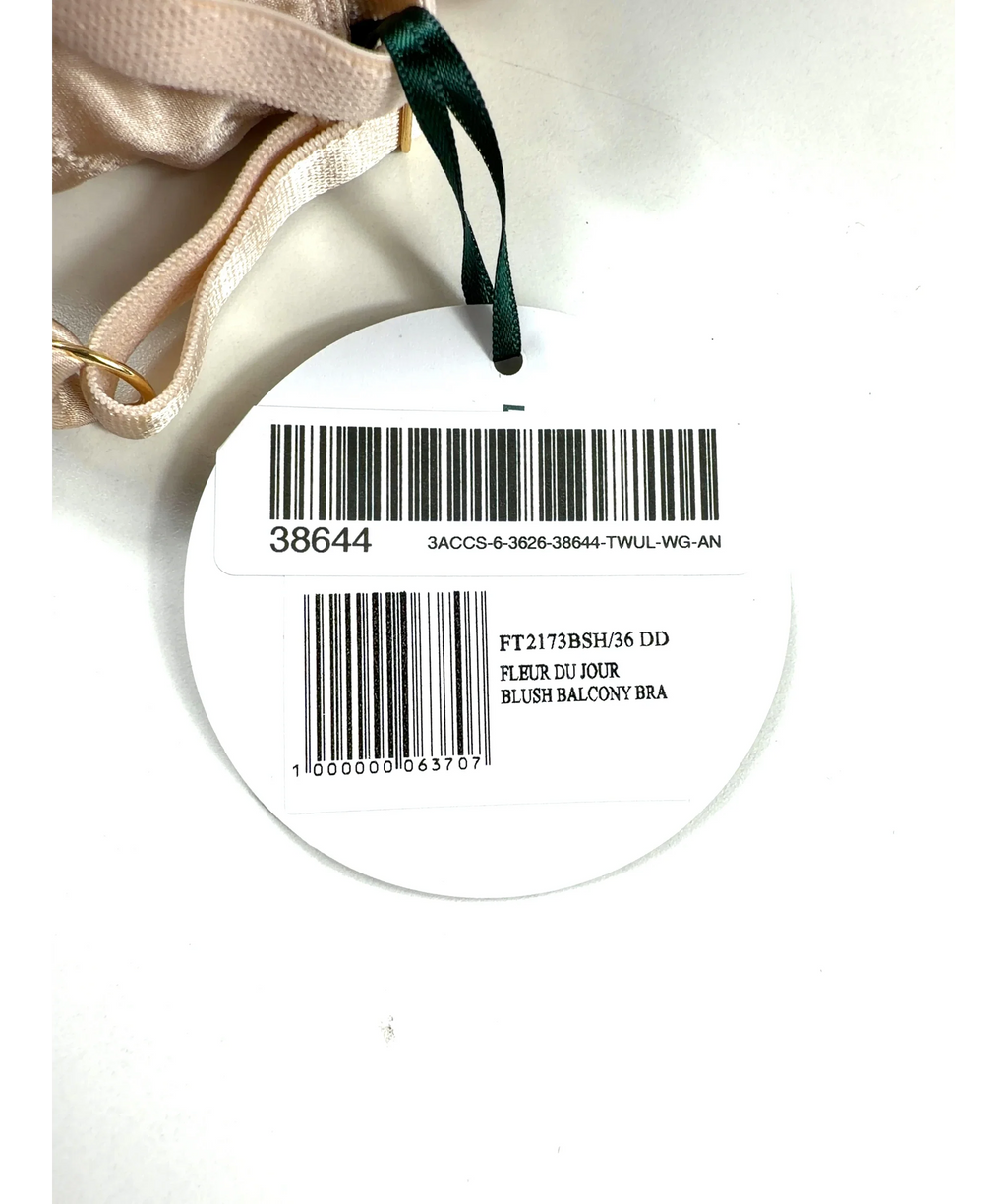 FLEUR OF ENGLAND Beige Fleur du Jour Balcony Bra Blush, size UK 36DD — label