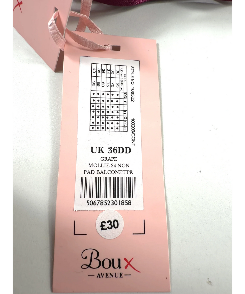 boux avenue Purple Mollie, size UK 36DD — label