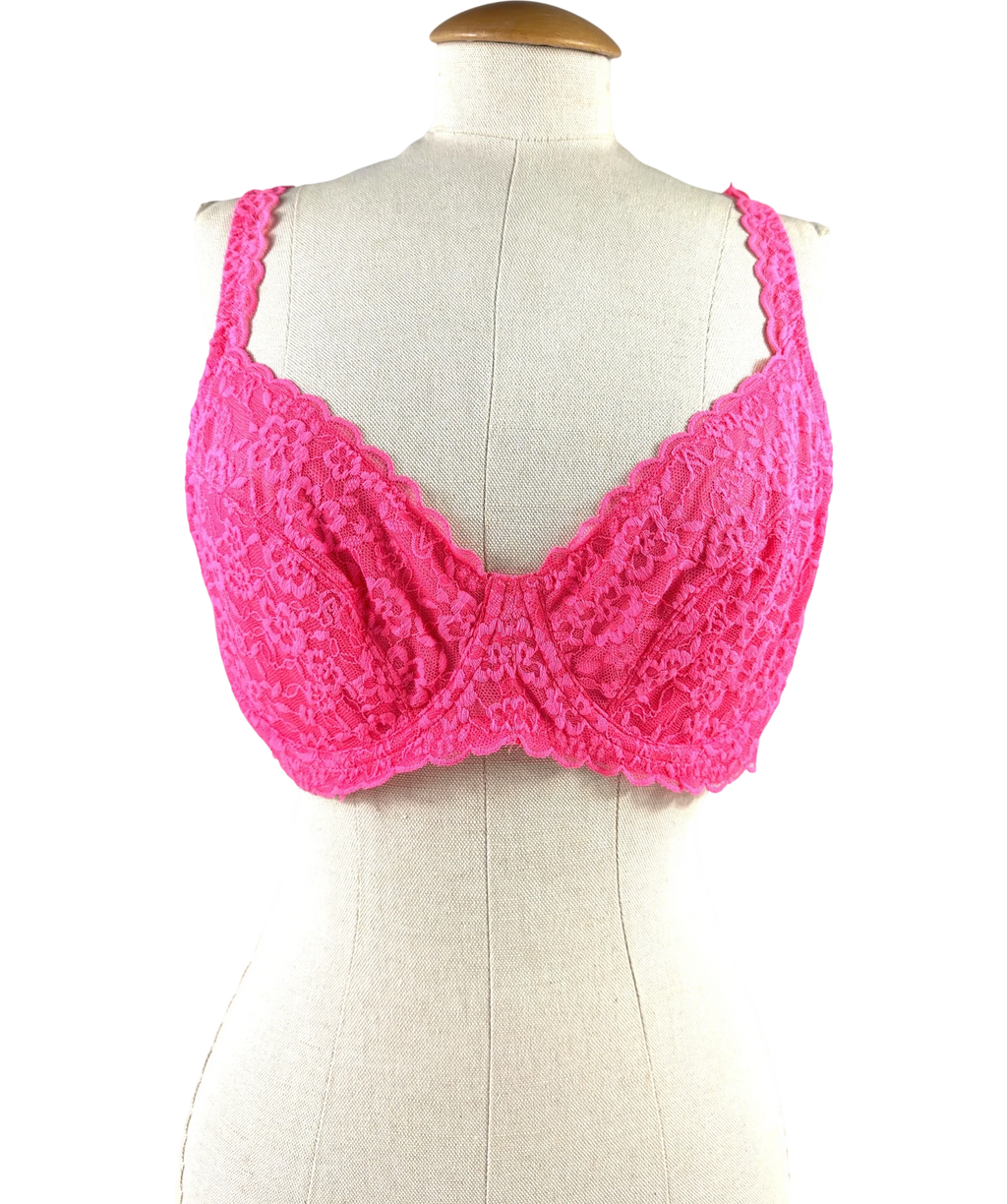 VICTORIA'S SECRET Pink pink floral lace unlined balcony bra, size UK 36DD — front
