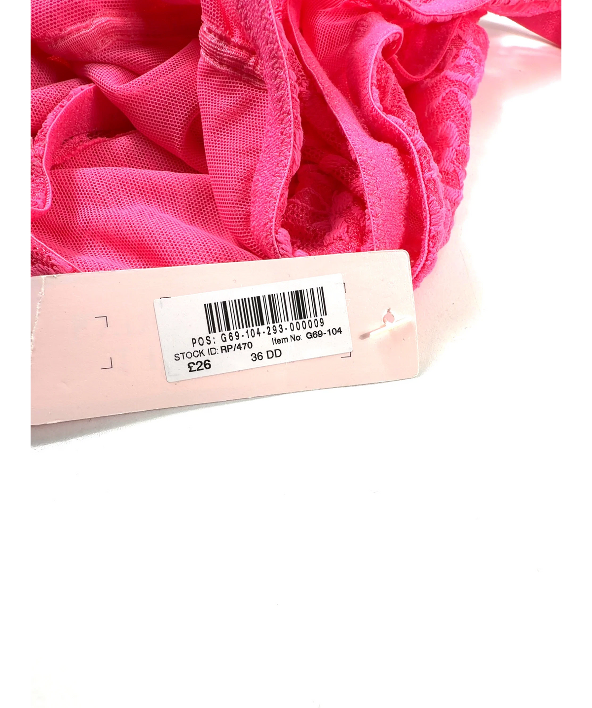 VICTORIA'S SECRET Pink pink floral lace unlined balcony bra, size UK 36DD — label