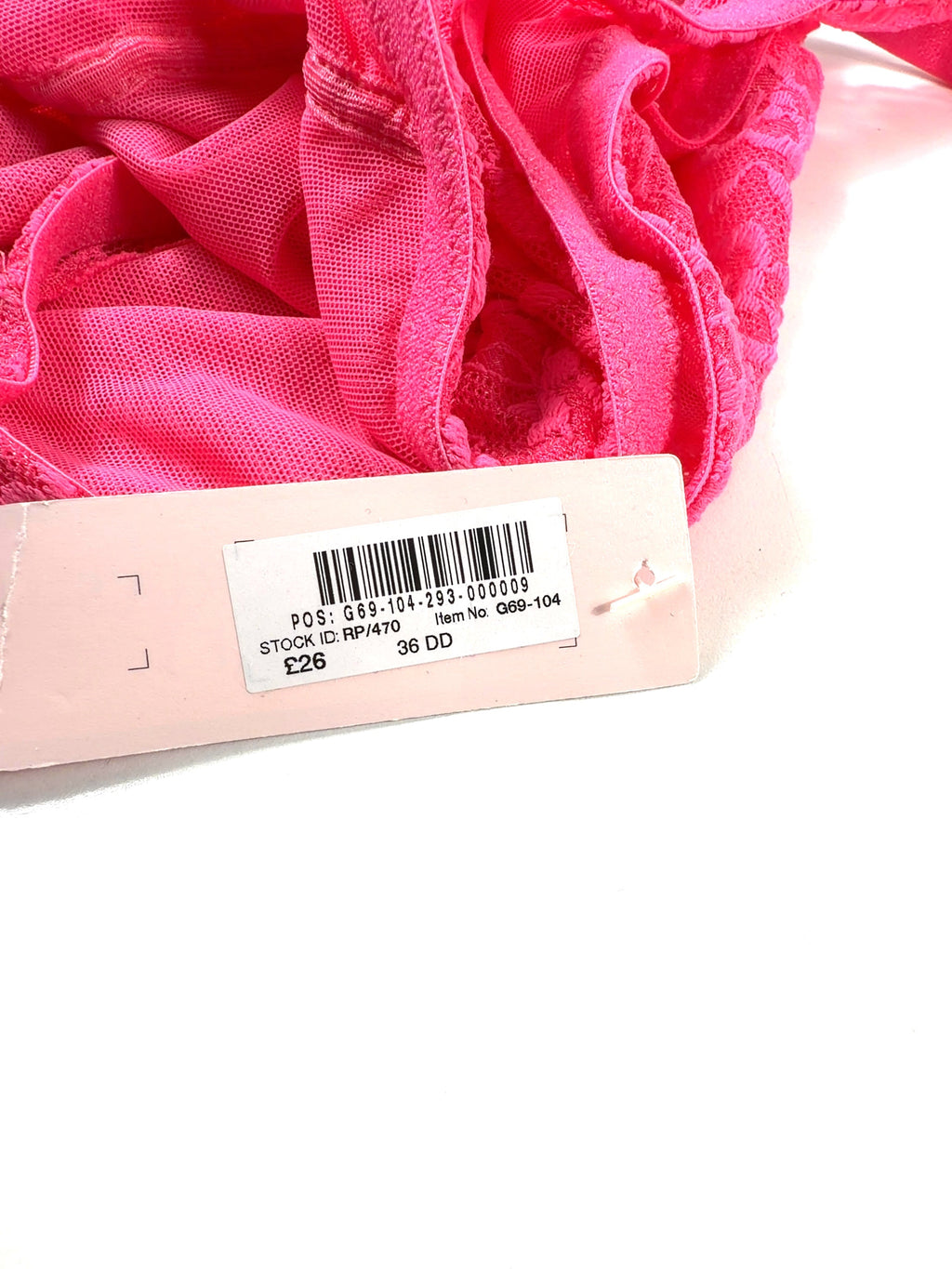 VICTORIA'S SECRET Pink pink floral lace unlined balcony bra, size UK 36DD — care label