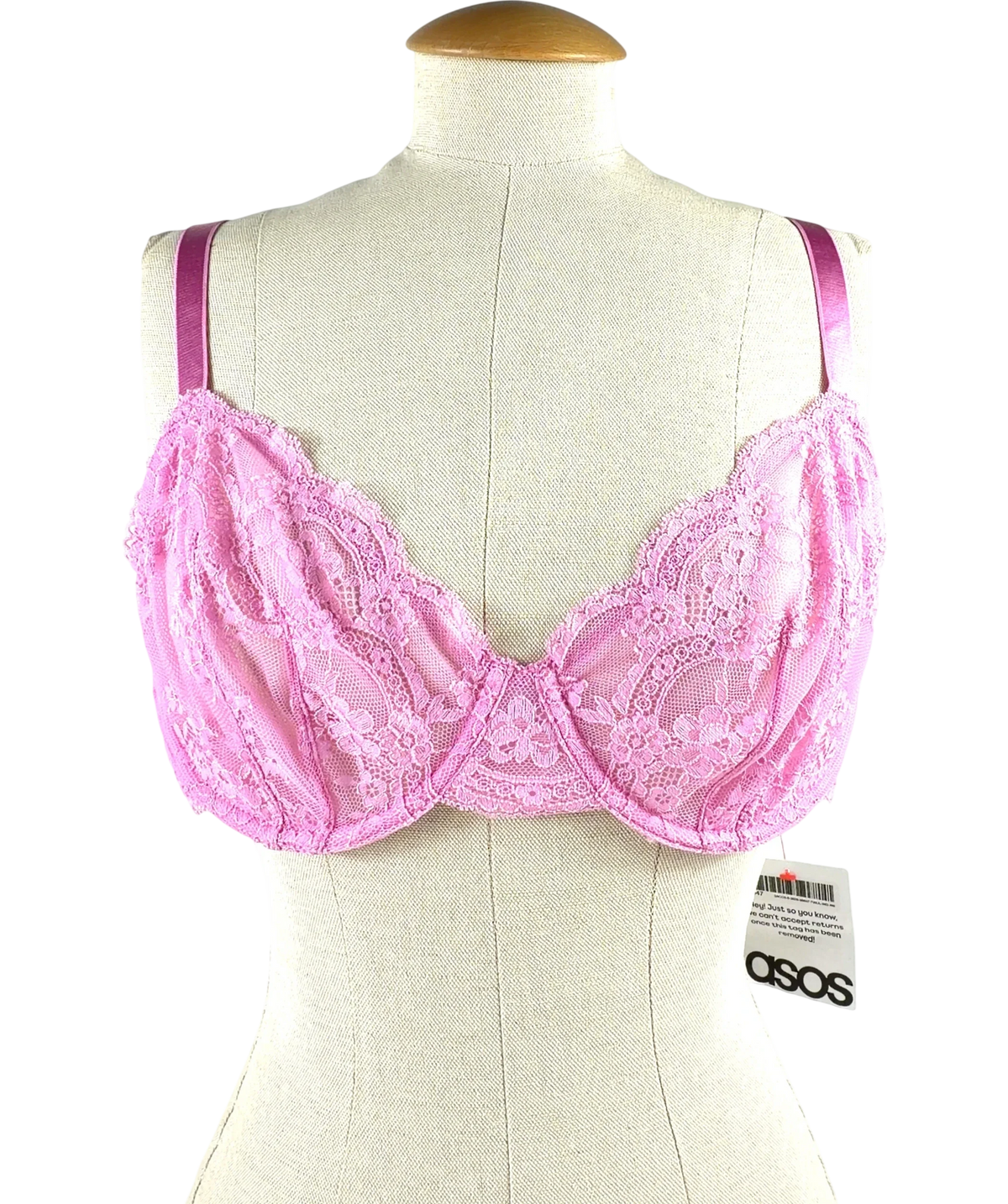 ASOS Pink Fuller Bust Lola Lace Underwired Bra, size UK 36DD — front