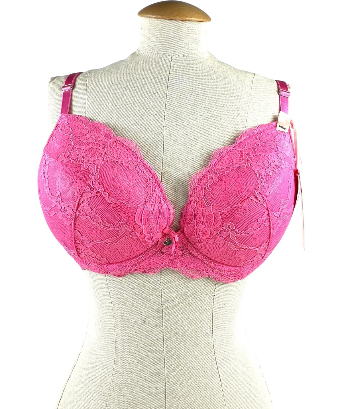 boux avenue Pink Mollie Padded Plunge Bra, size UK 36DD — front
