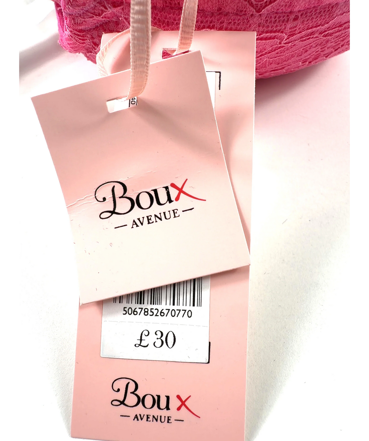 boux avenue Pink Mollie Padded Plunge Bra, size UK 36DD — detail