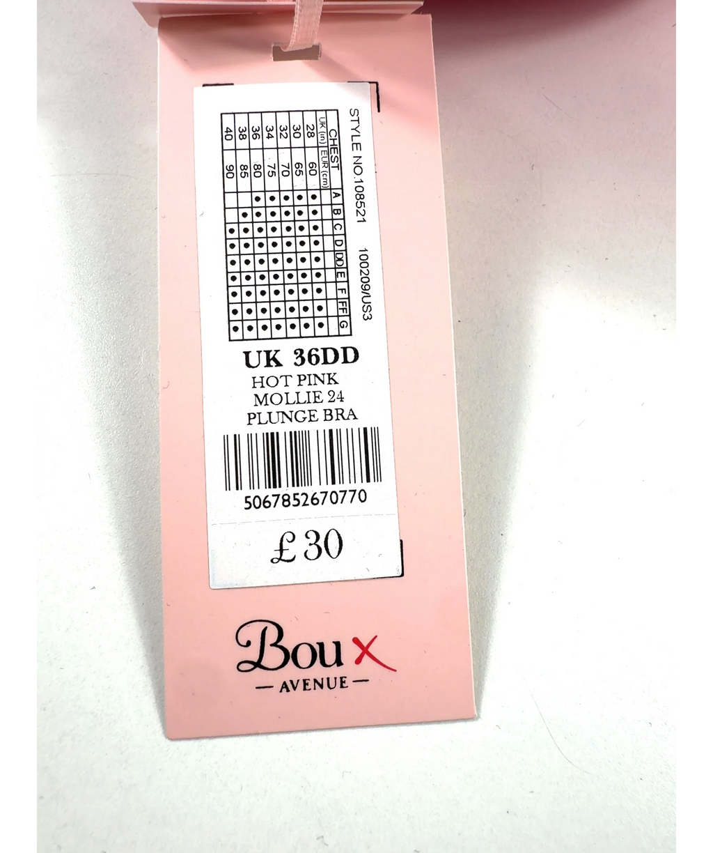 boux avenue Pink Mollie Padded Plunge Bra, size UK 36DD — label