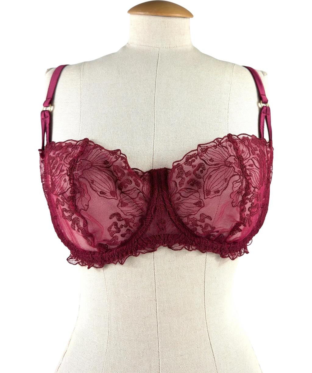 FLEUR OF ENGLAND burgundy Viola Balcony Bra, size UK 36DD — front
