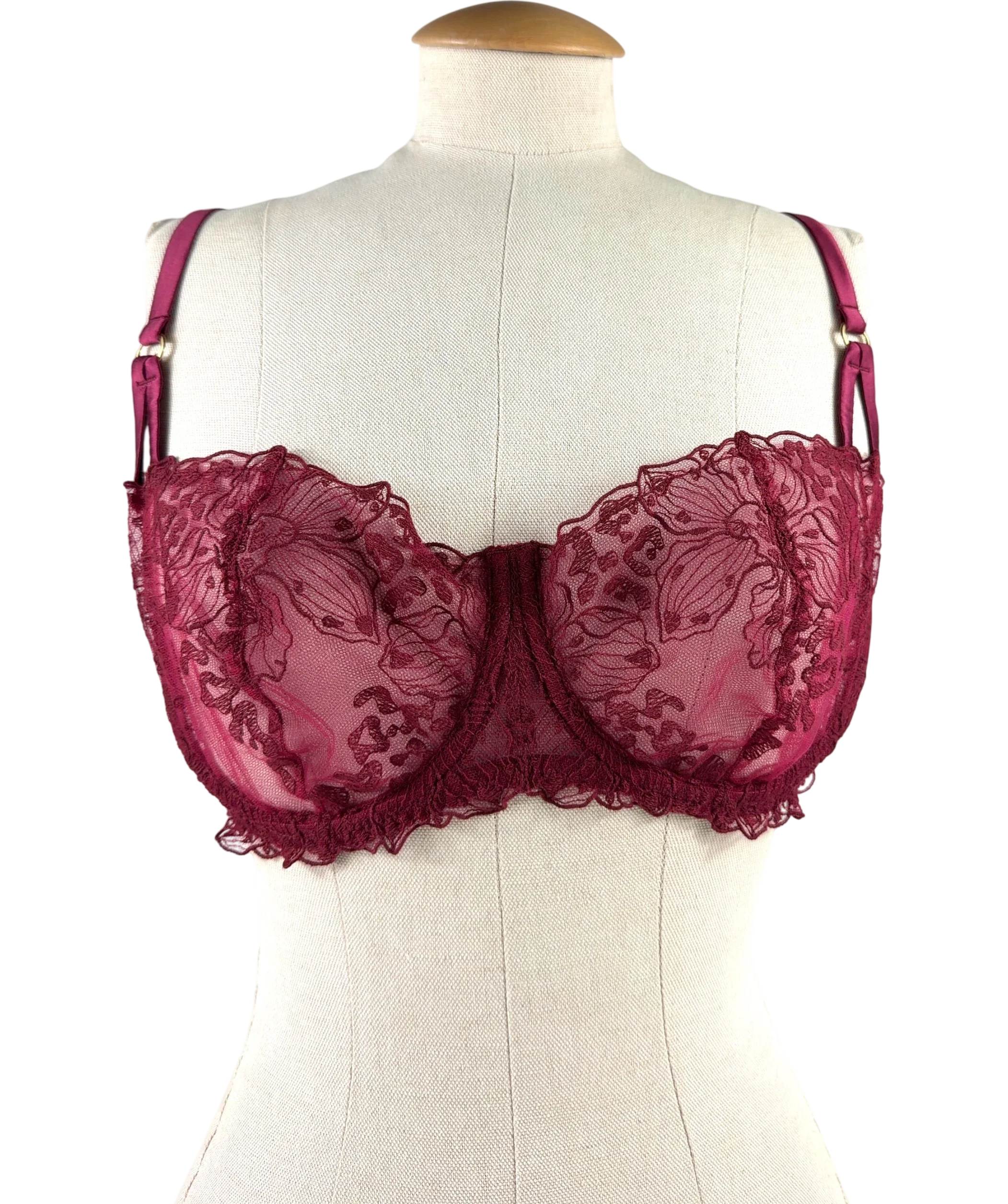 FLEUR OF ENGLAND burgundy Viola Balcony Bra, size UK 36DD — front