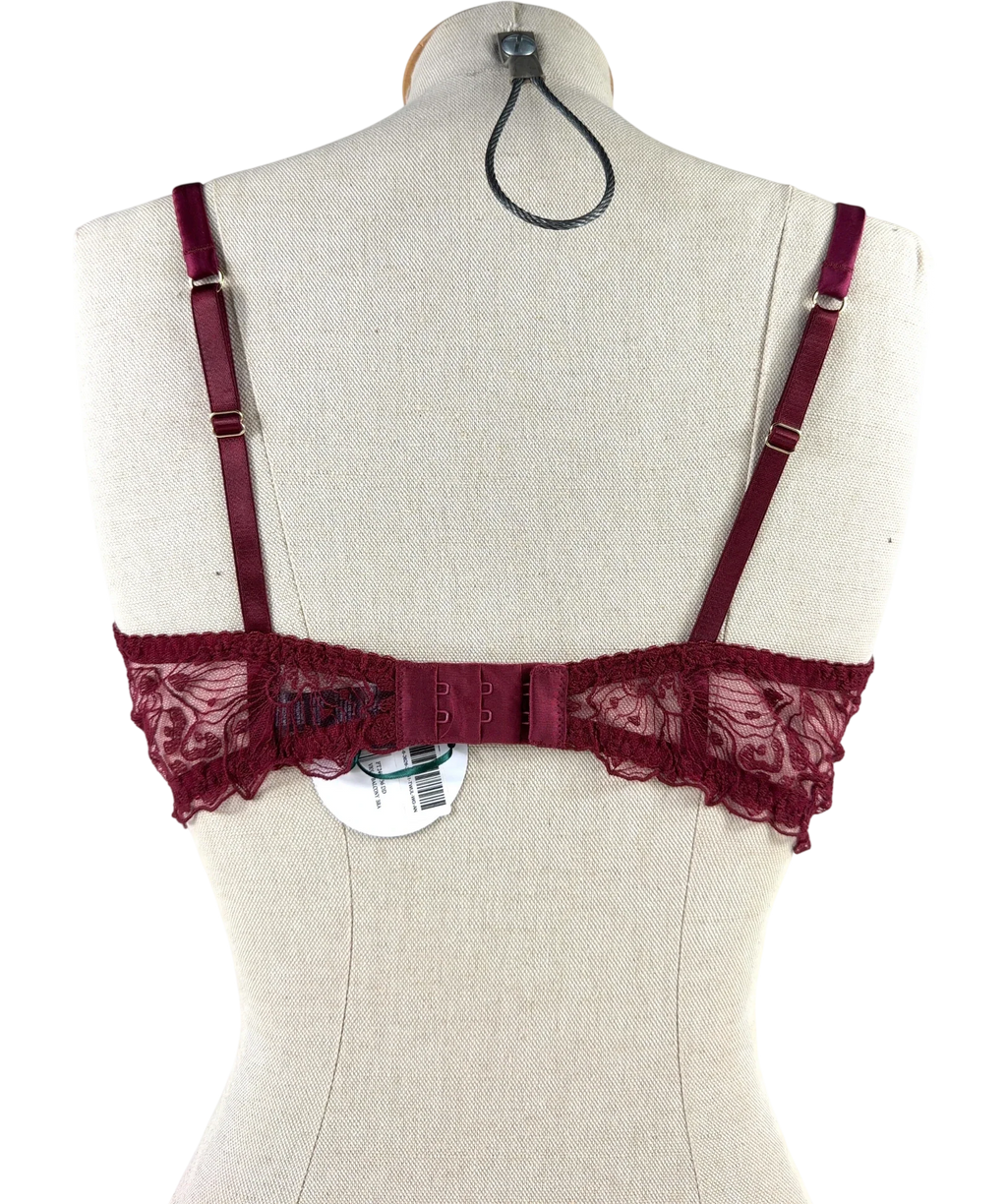 FLEUR OF ENGLAND burgundy Viola Balcony Bra, size UK 36DD — back
