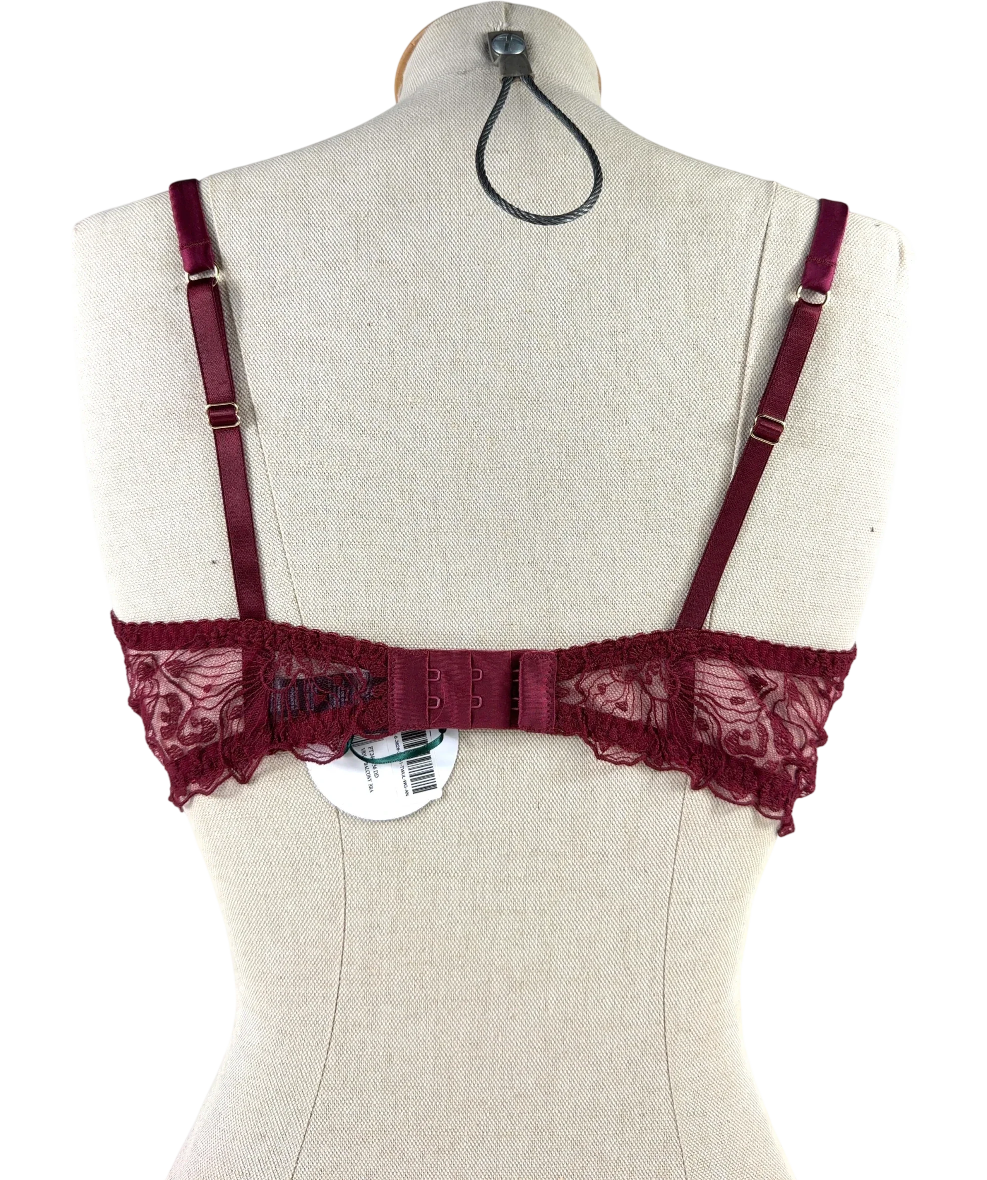 FLEUR OF ENGLAND burgundy Viola Balcony Bra, size UK 36DD — back