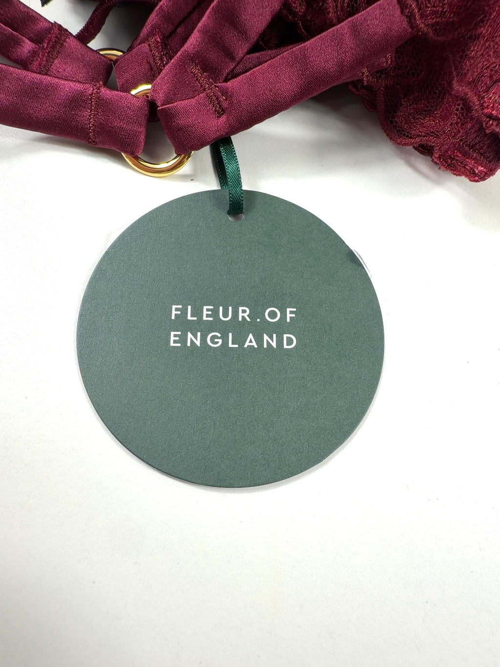 FLEUR OF ENGLAND burgundy Viola Balcony Bra, size UK 36DD — detail